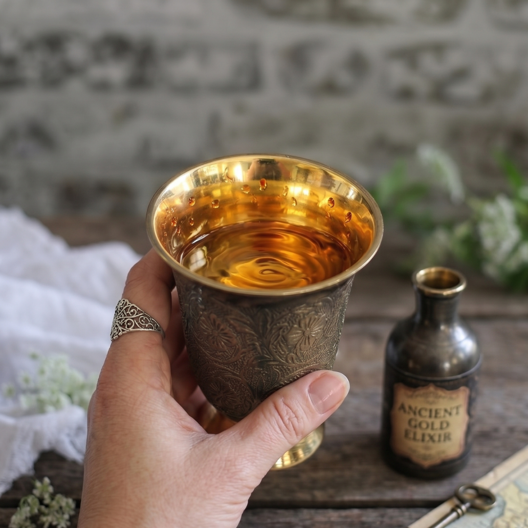 Brass Royal Embossed Glass / Pital Tumbler - Ornate Design