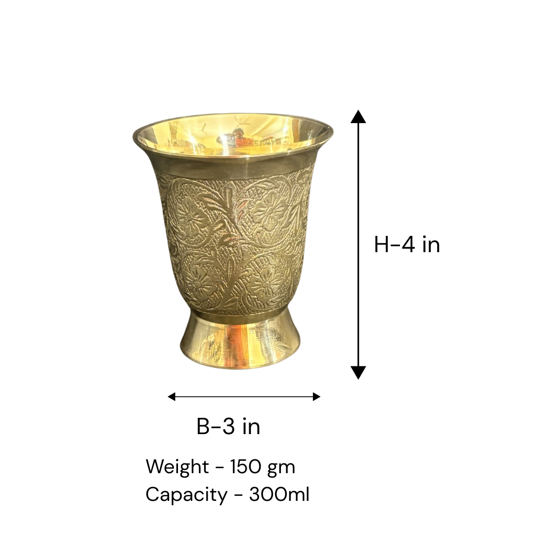 Brass Royal Embossed Glass / Pital Tumbler - Ornate Design