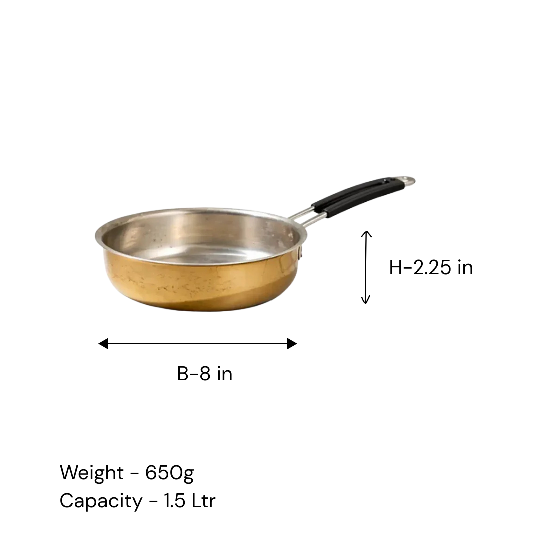 Brass Kalai Fry Pan / Pital Kadai - Tin-Coated, Heavy Base