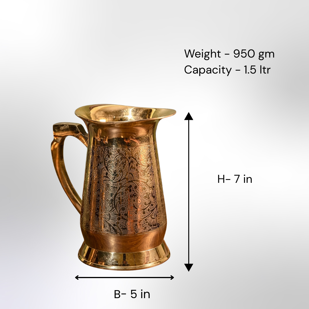 Brass Classic Etching Jug 1.5 Ltr / Pital Nakkashi Jug