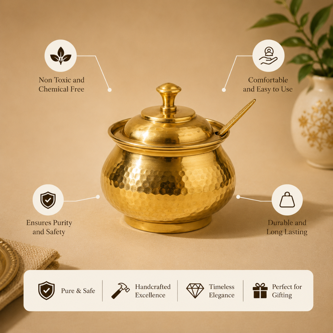 Brass Hammered Ghee Pot / Pital Ghee Dani - with Lid