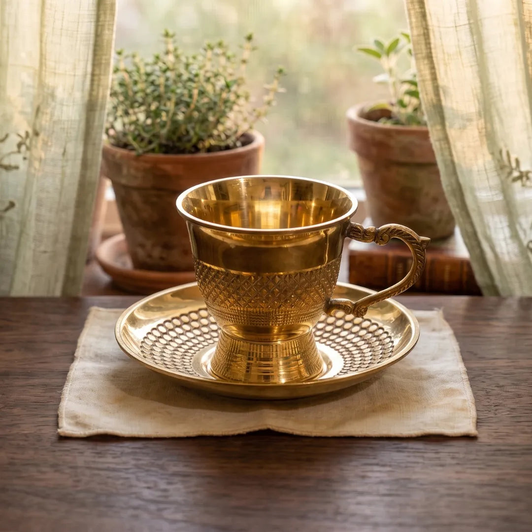 Brass Stoner Cup & Plate Set / Pital Cup Saucer
