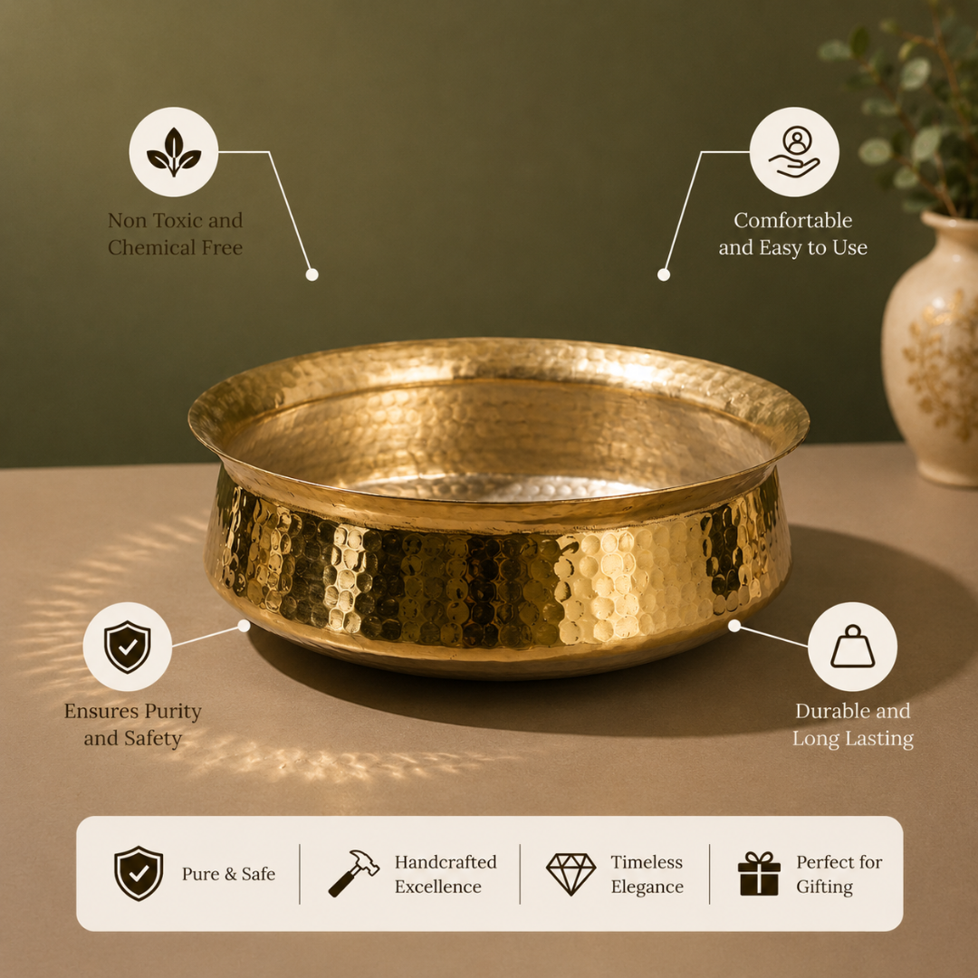 Brass Lagan Handi with Lid / Pital Biryani Handi - Heavy Base