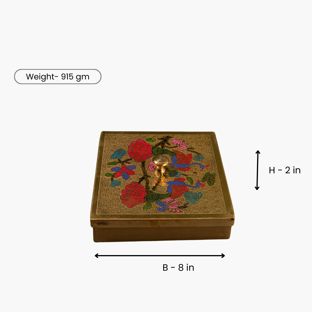 Brass Square Dry Fruit Box / Pital Mewa Dabba - Gift Box