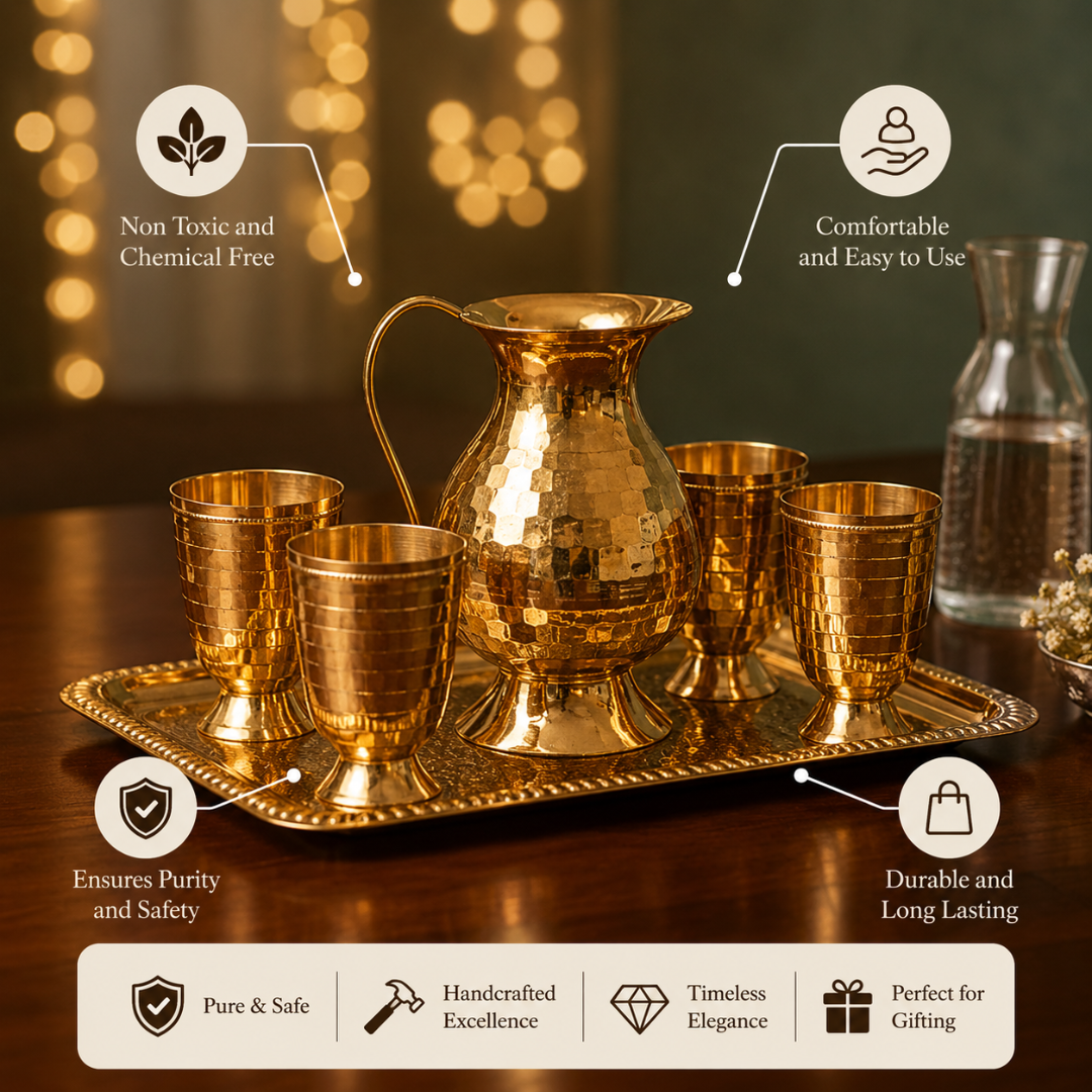 Brass Diamond Jug Set with Glasses / Pital Jug Set