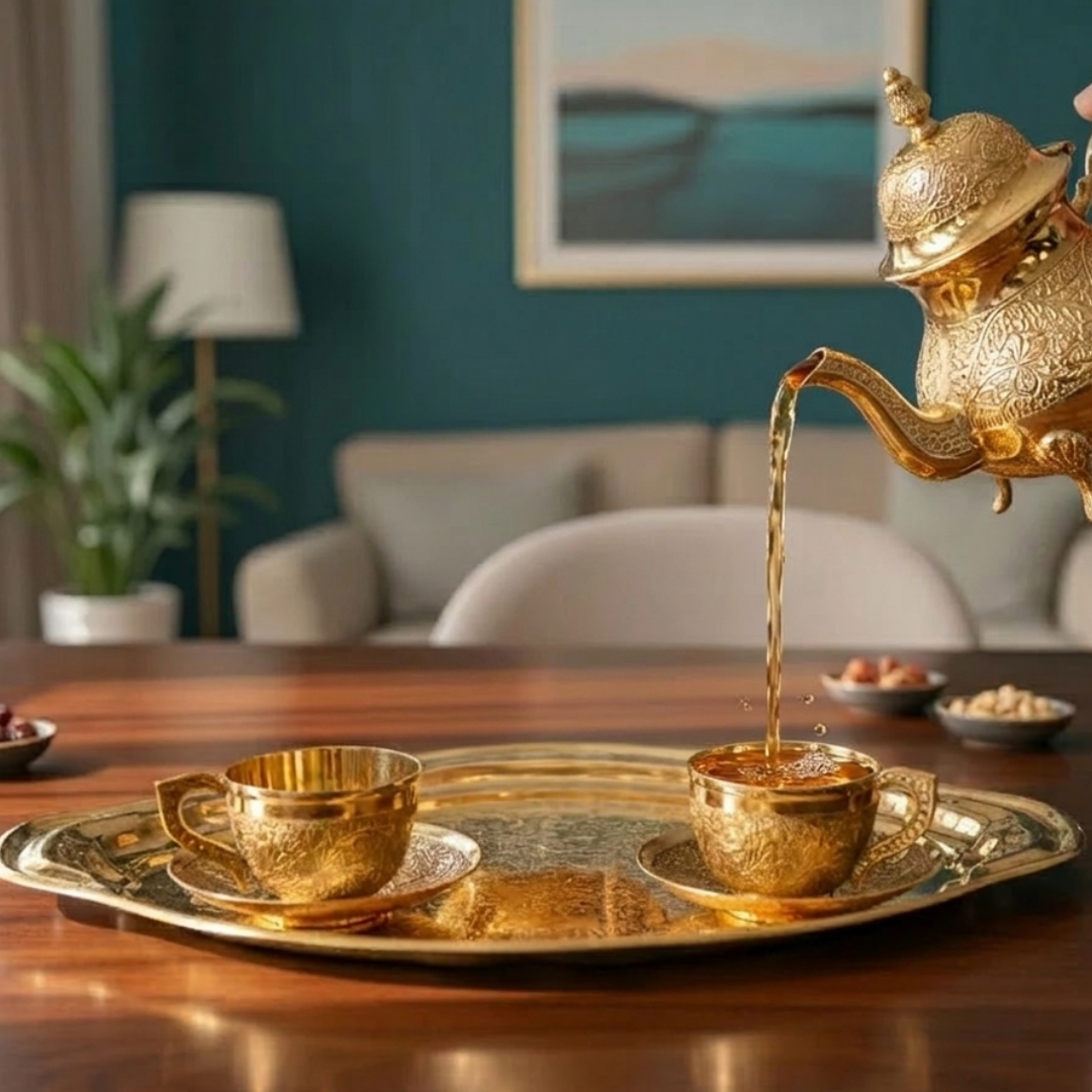 Brass Embossed Kettle Set / Pital Ketli Set - Textured