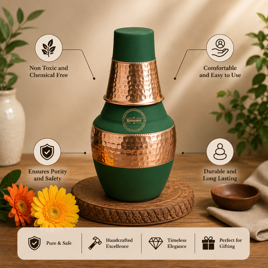 Copper Silk Green Venus Water Jar - Lacquered Finish 1.2L