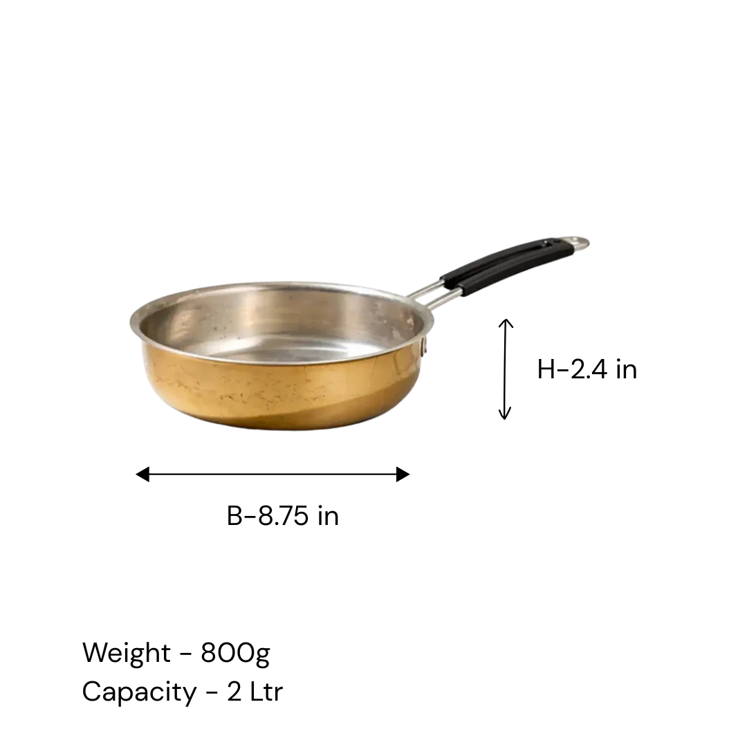 Brass Kalai Fry Pan / Pital Kadai - Tin-Coated, Heavy Base