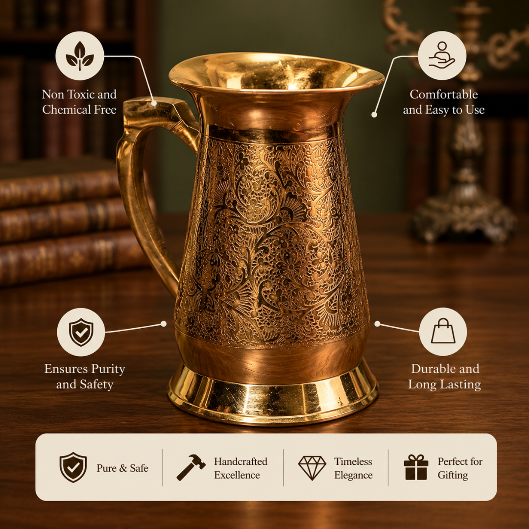 Brass Classic Etching Jug 1.5 Ltr / Pital Nakkashi Jug