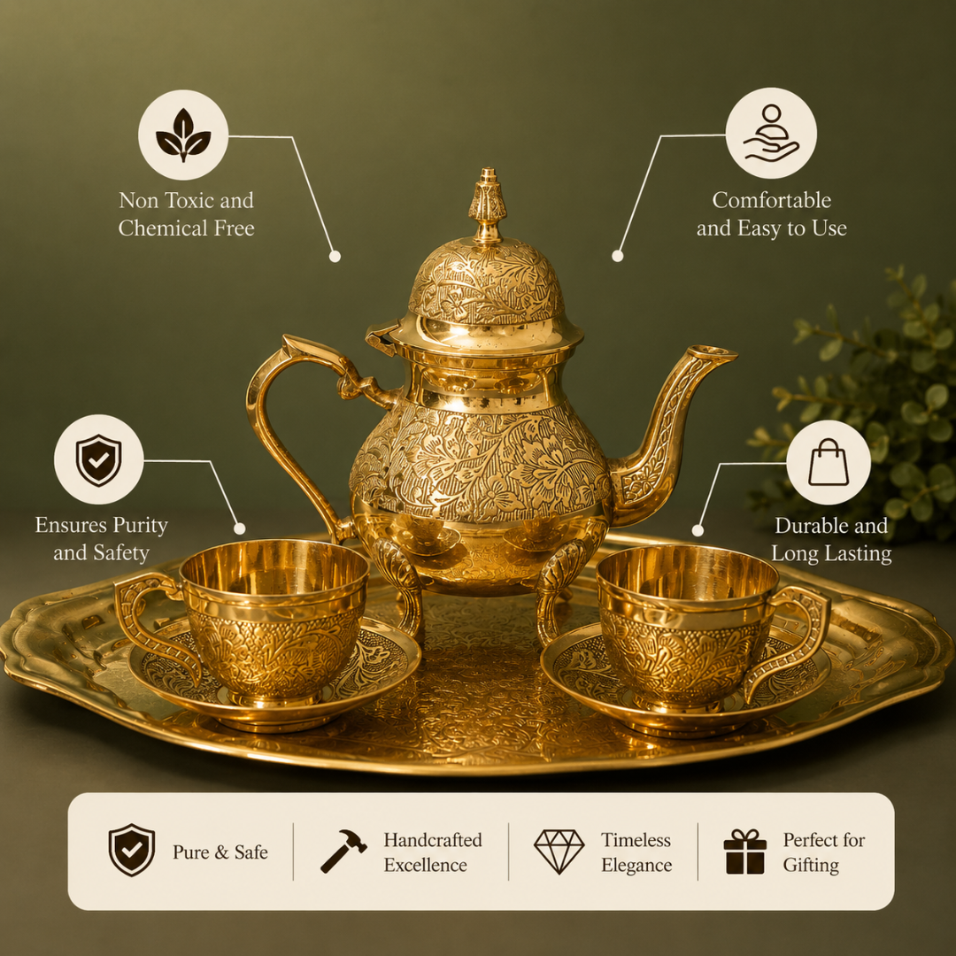 Brass Embossed Kettle Set / Pital Ketli Set - Textured