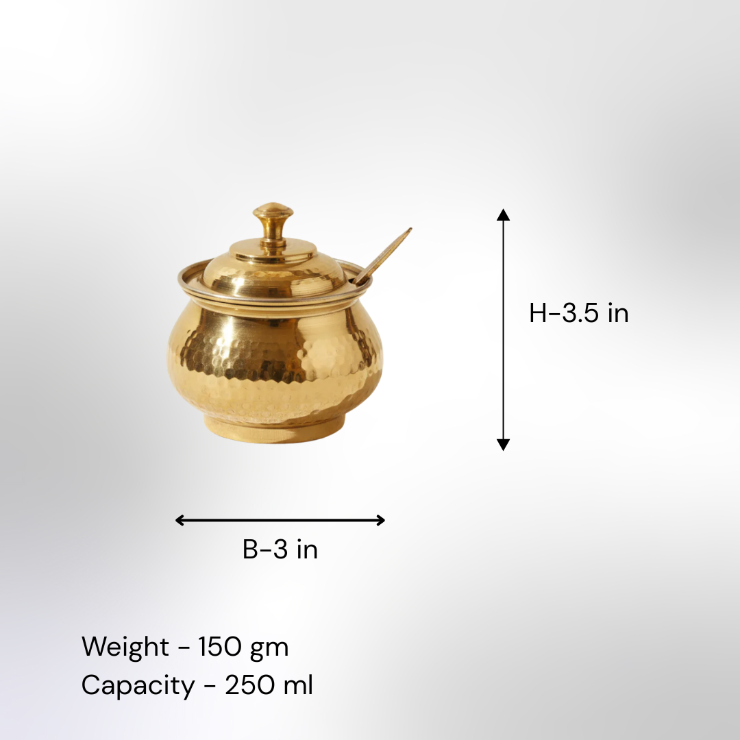 Brass Hammered Ghee Pot / Pital Ghee Dani - with Lid