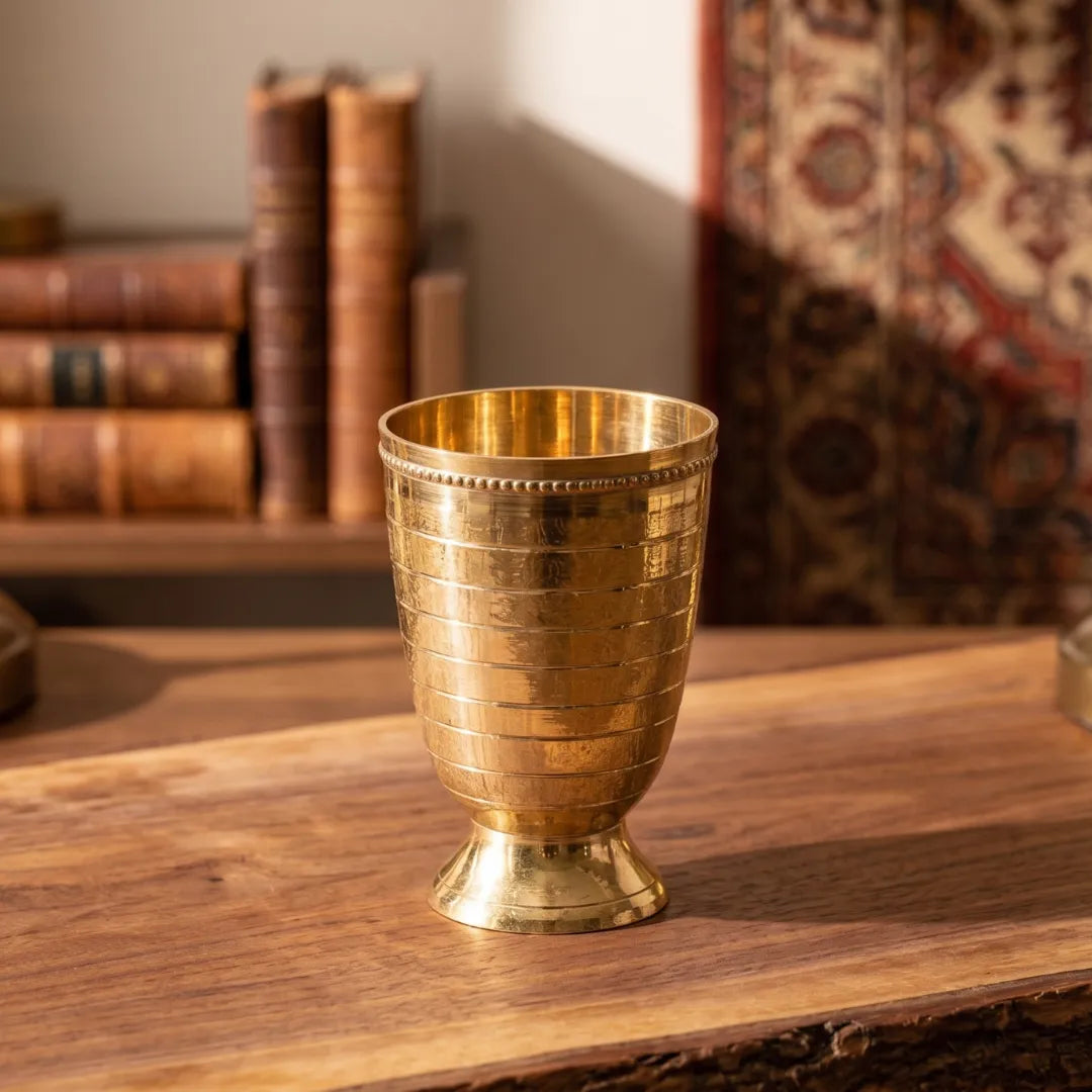 Brass Diamond Pattern Glass / Pital Tumbler - Textured