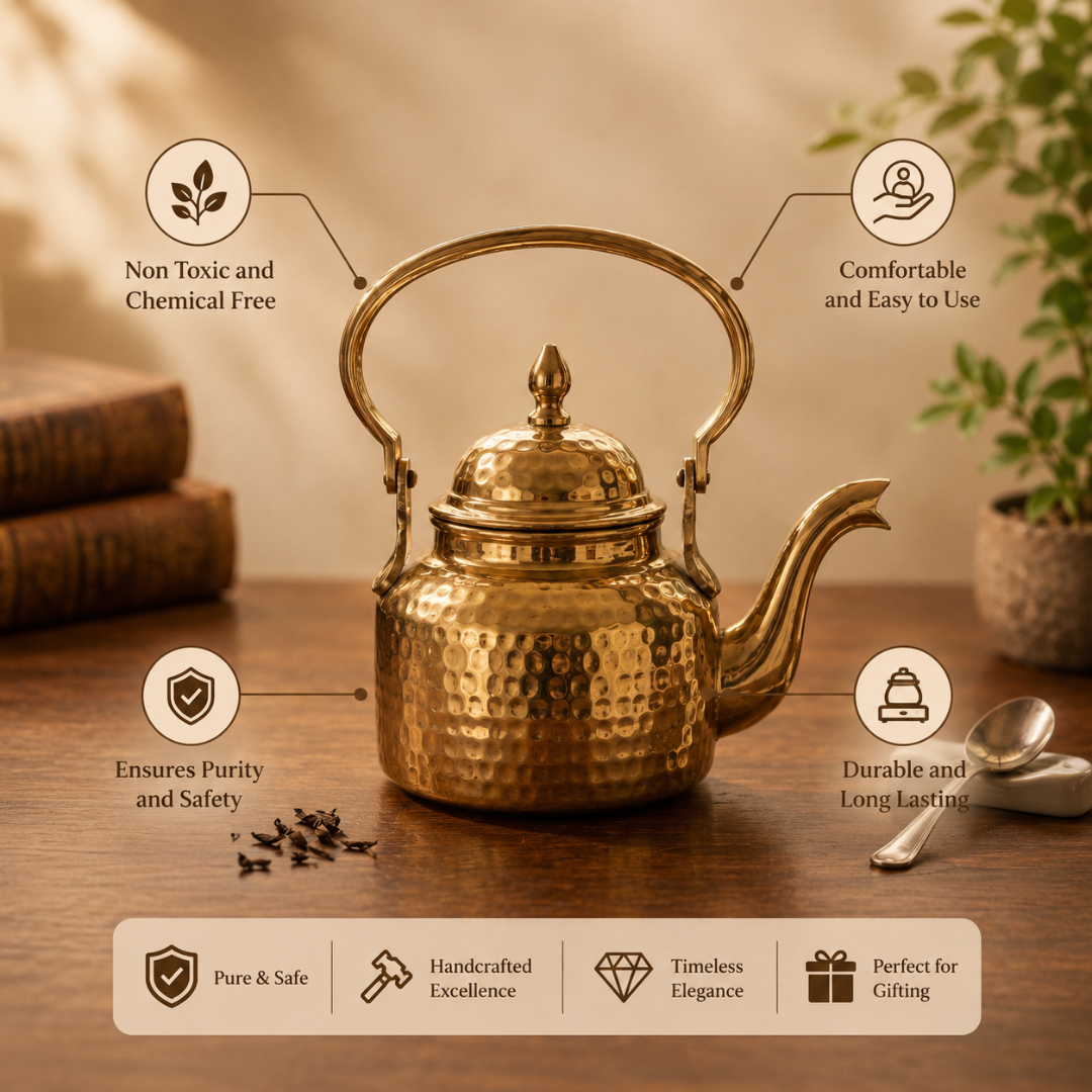 Brass Hammered Kettle / Pital Ketli - Artisan Finish
