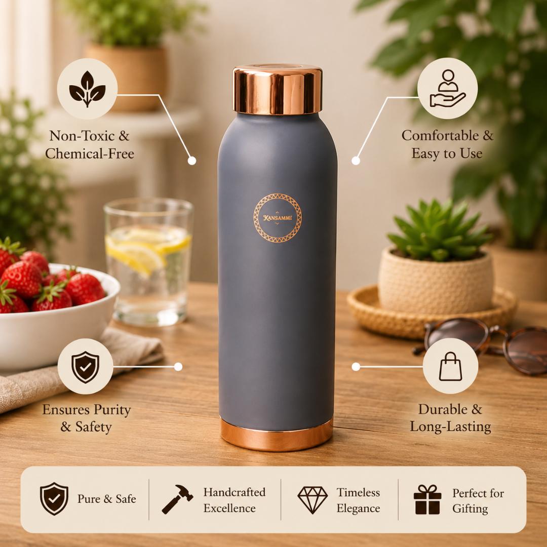 Gray Matte Jumbo Copper Water Bottle - 1L Capacity
