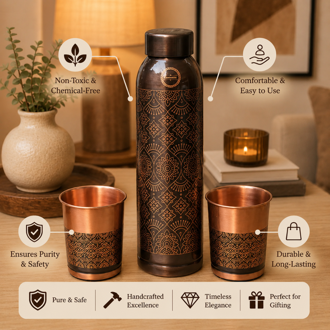 Jumbo Copper Antique Bottle & 2 Glass Set - Premium Gift