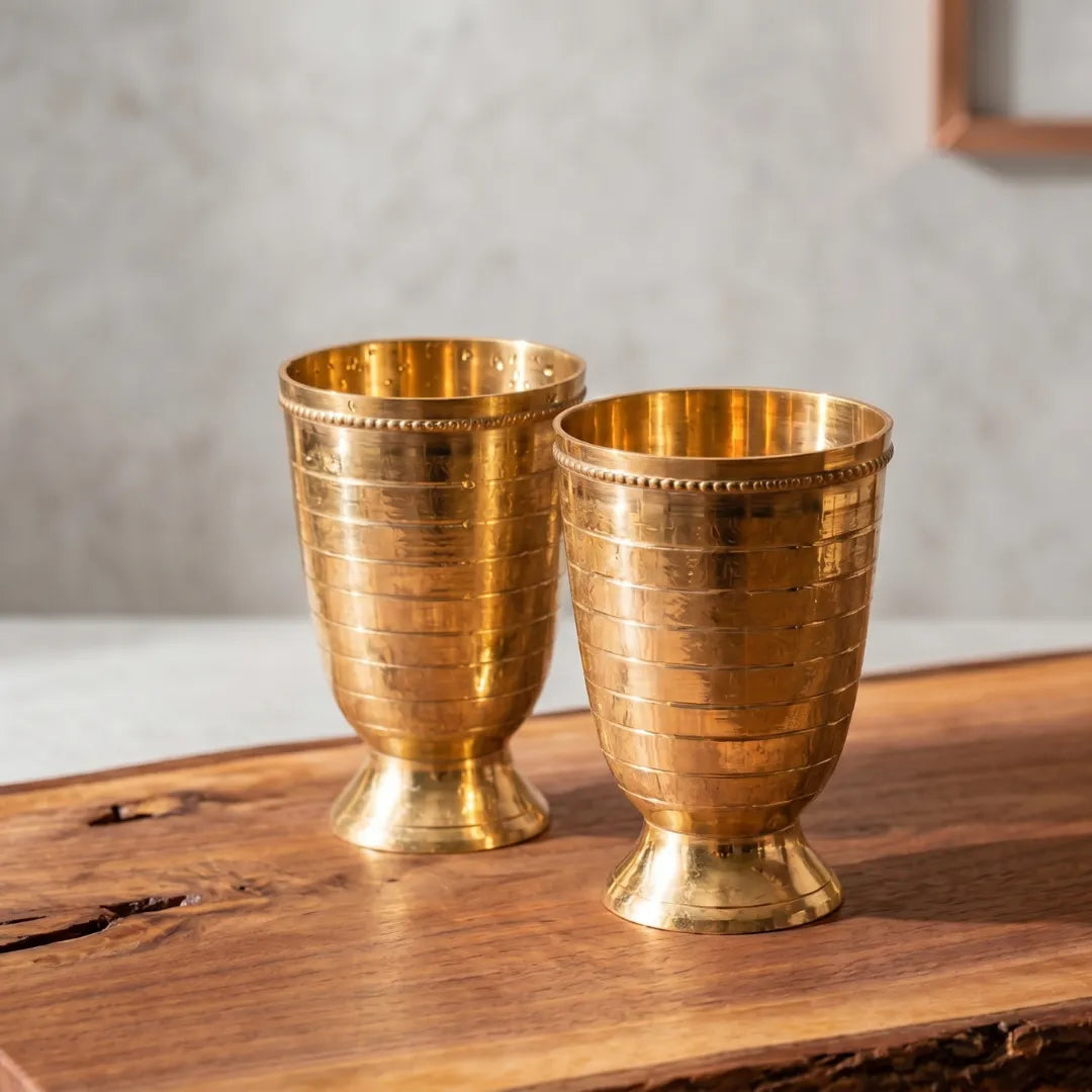 Brass Diamond Pattern Glass / Pital Tumbler - Textured