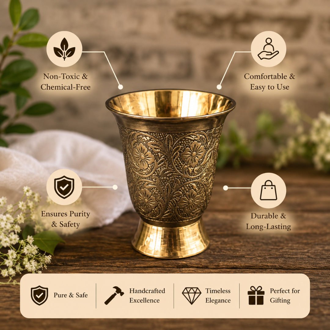 Brass Royal Embossed Glass / Pital Tumbler - Ornate Design