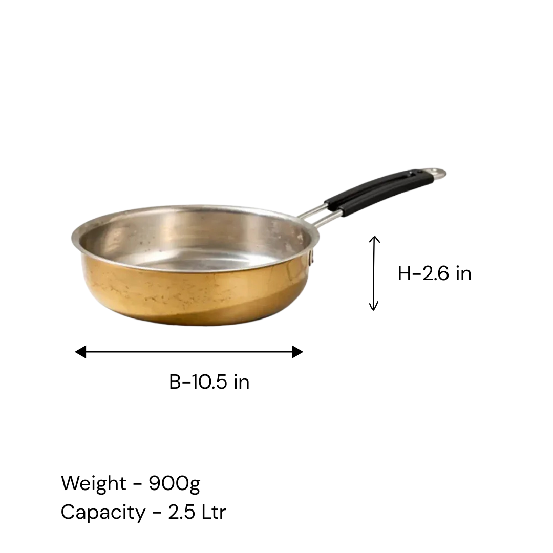 Brass Kalai Fry Pan / Pital Kadai - Tin-Coated, Heavy Base