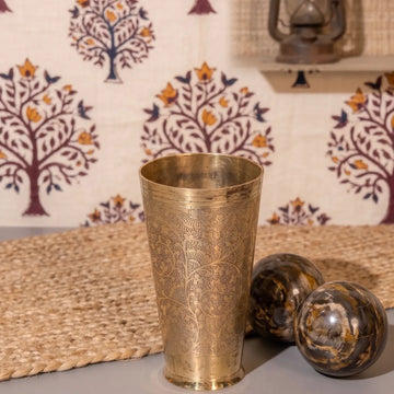 Brass Fancy Etching Juice Glass / Pital Tumbler