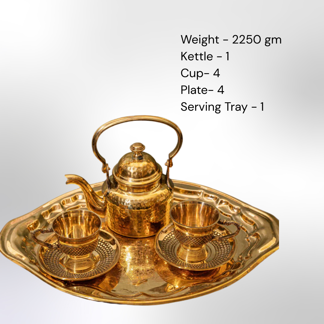 Brass Hammered Kettle Set / Pital Chai Ketli with Cups