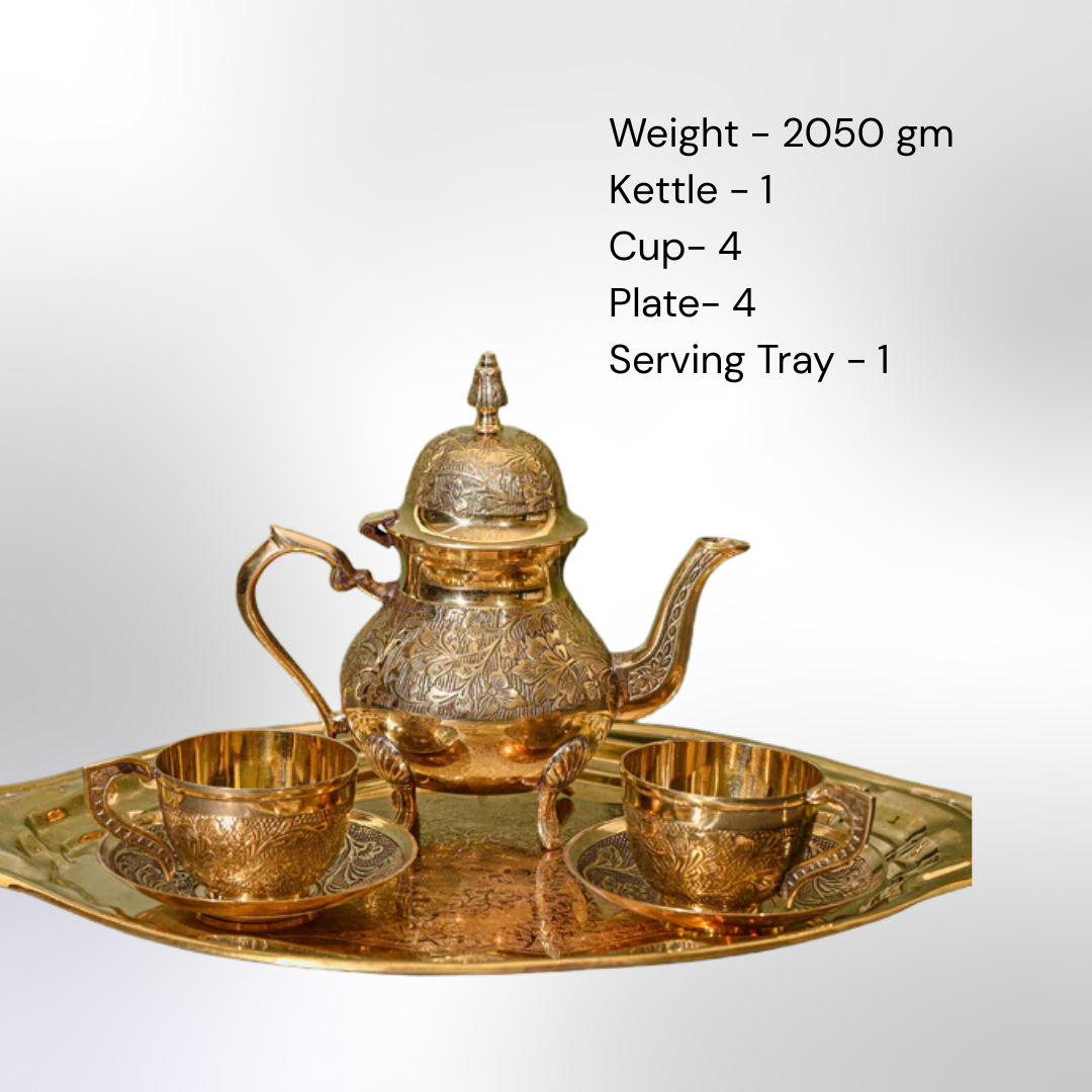 Brass Embossed Kettle Set / Pital Ketli Set - Textured