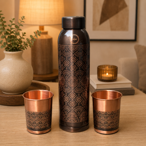 Jumbo Copper Antique Bottle & 2 Glass Set - Premium Gift