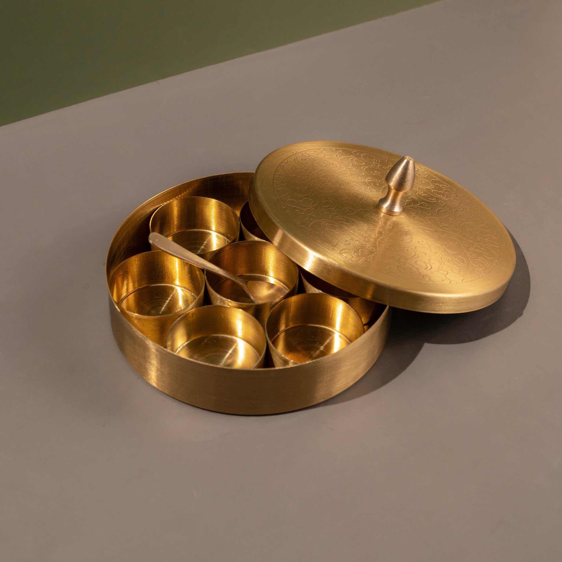 Brass Masala Box Etching