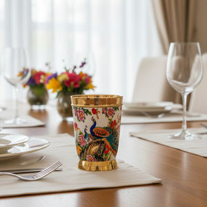 Brass Meena Glass - White Print / Meena Work Tumbler