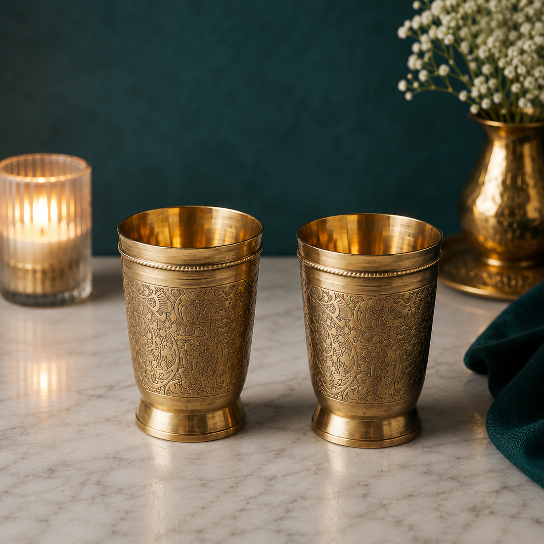 Brass Fancy Etching Glass / Pital Nakkashi Tumbler