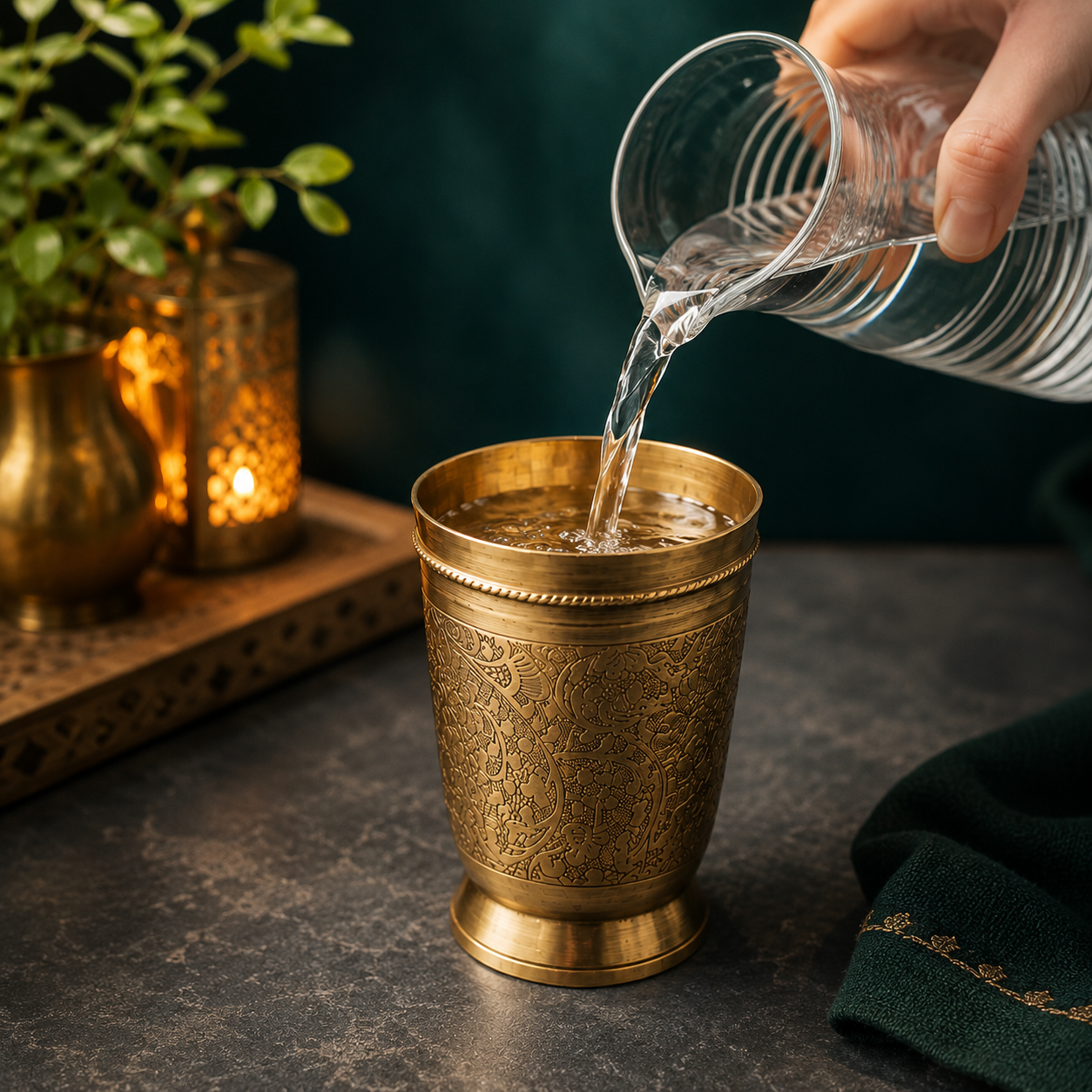 Brass Fancy Etching Glass / Pital Nakkashi Tumbler