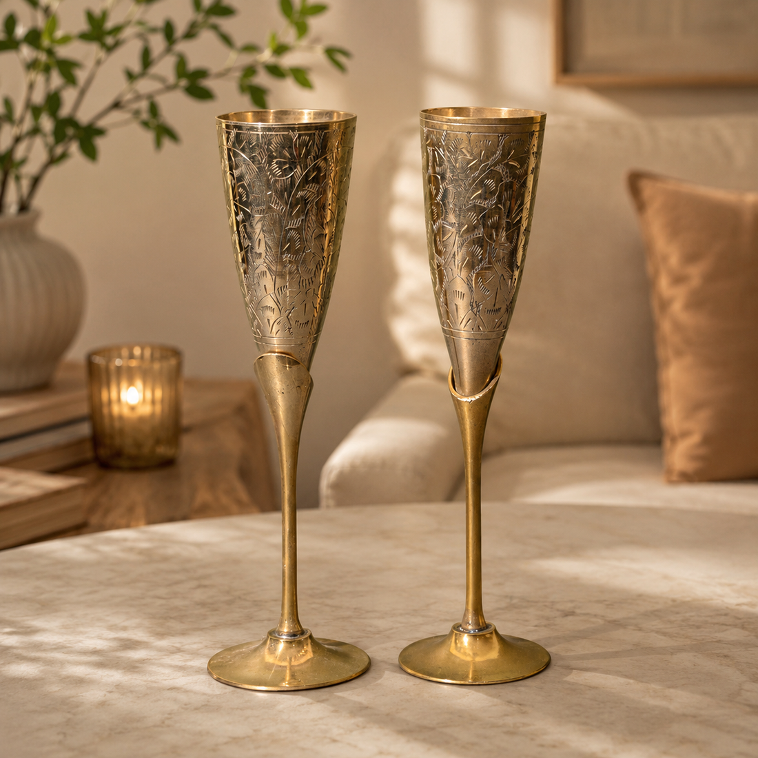 Copper Narrow Wine Glass Set / Tamba Goblet - Gift Box