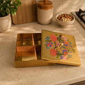 Brass Square Dry Fruit Box / Pital Mewa Dabba - Gift Box