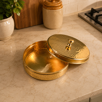 Brass Laddu Diba Hammered / Pital Sweet Box - Artisan