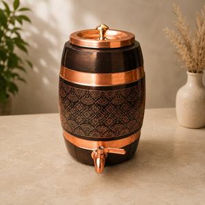 Pure Copper Antique Embossed Water Tank / Matka