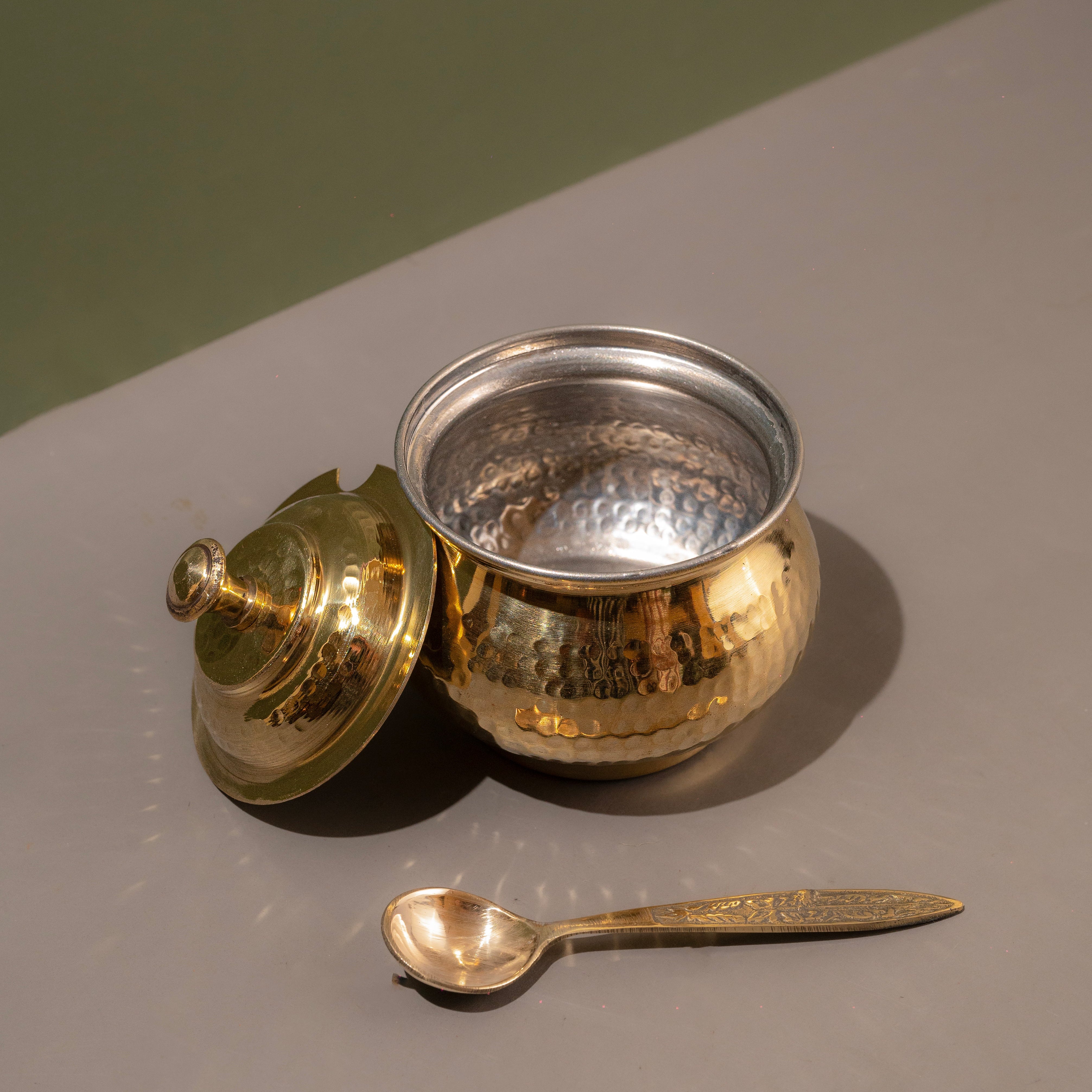 Brass Hammered Ghee Pot / Pital Ghee Dani - with Lid
