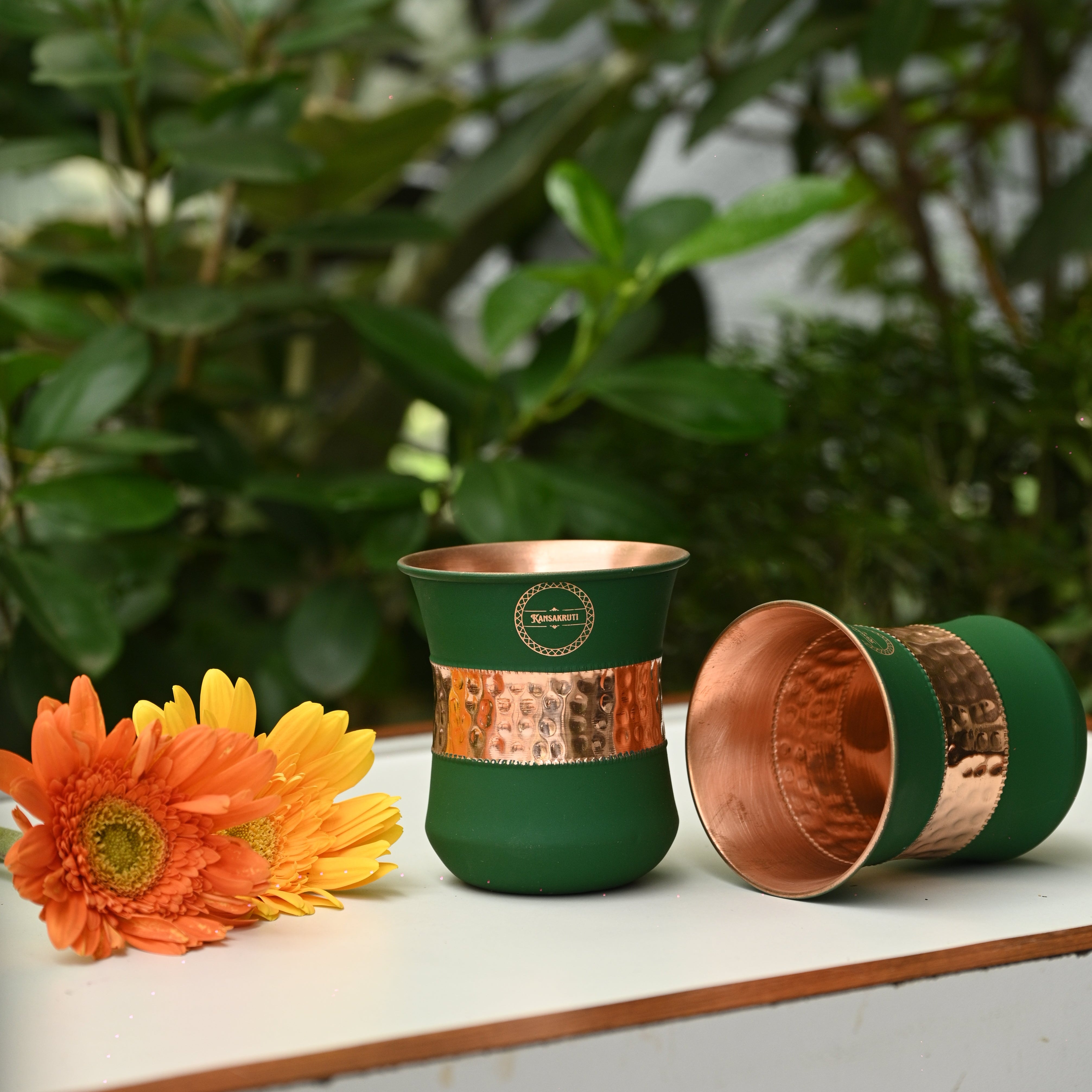 Copper Hammered Curved Glass - Green Tinted Finish