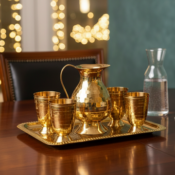 Brass Diamond Jug Set with Glasses / Pital Jug Set