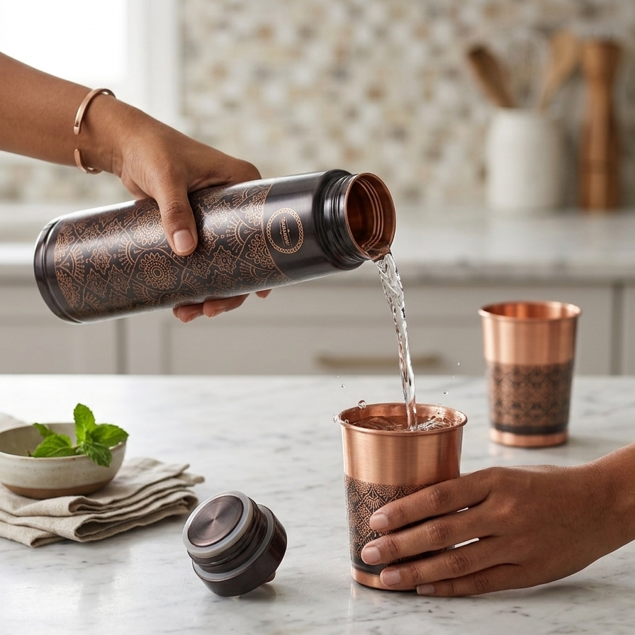 Copper Tower Antique Bottle & 2 Glass Set - Gift Set