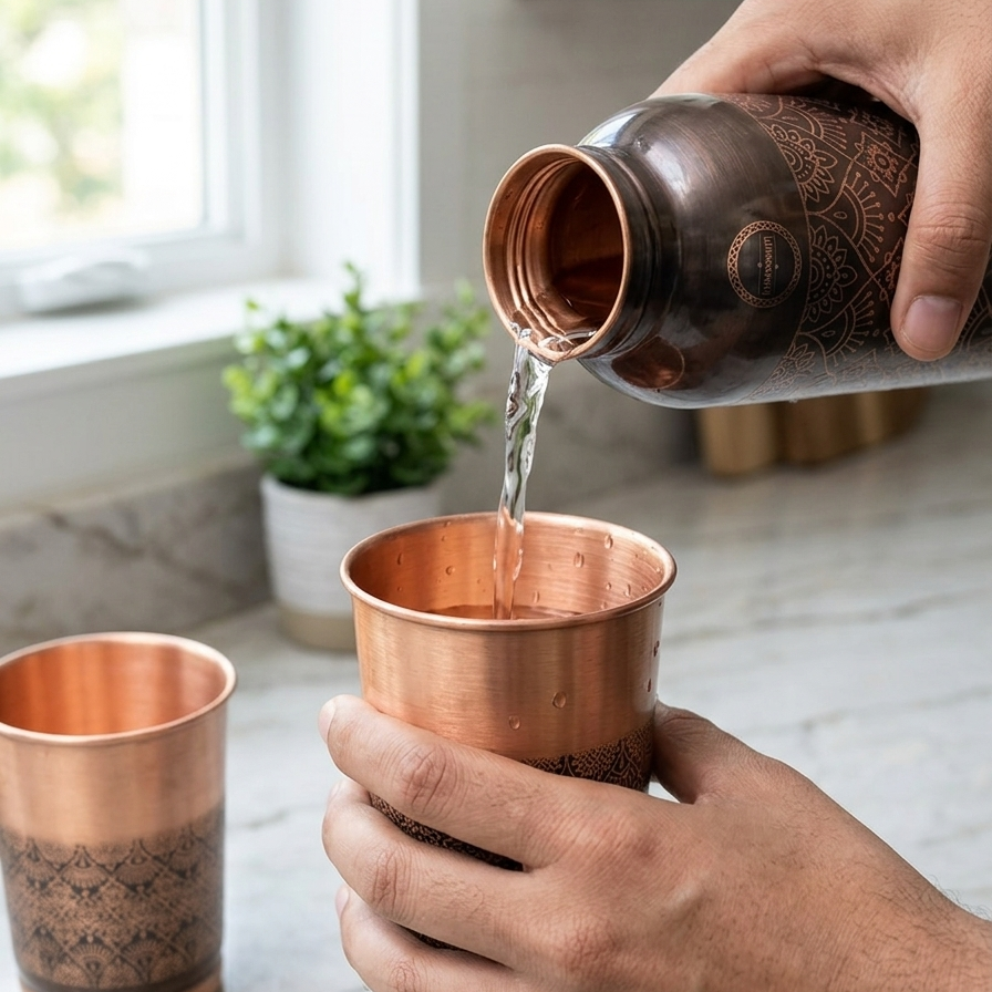 Jumbo Copper Antique Bottle & 2 Glass Set - Premium Gift