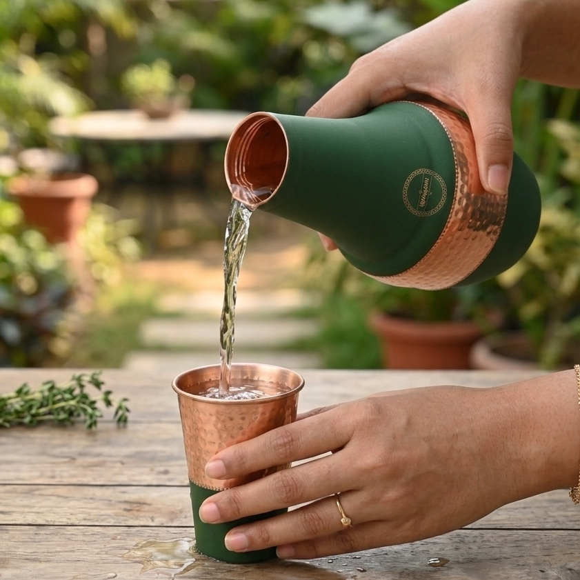 Copper Silk Green Venus Water Jar - Lacquered Finish 1.2L