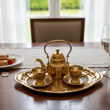 Brass Hammered Kettle Set / Pital Chai Ketli with Cups