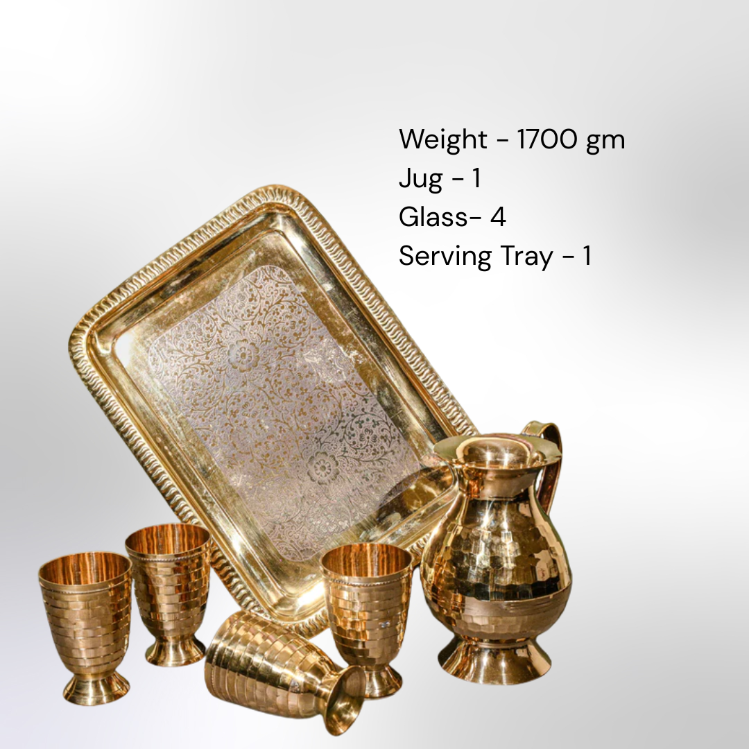 Brass Diamond Jug Set with Glasses / Pital Jug Set