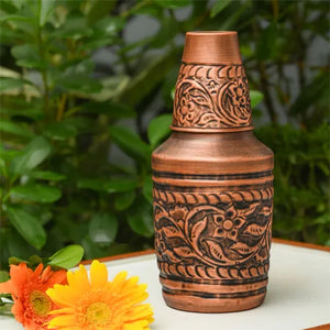 Copper Carving Jar / Tamba Water Jar - Engraved Surface