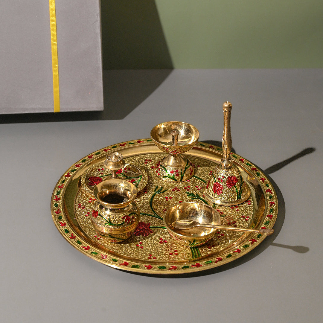 Pure Copper Puja Thali Set for Home Temple