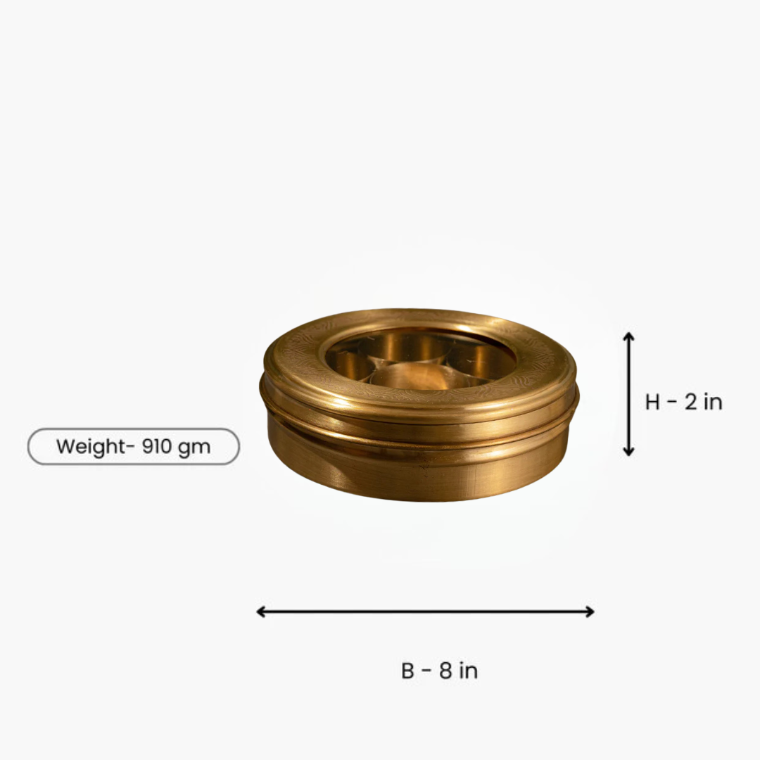 Brass See-Through Masala Box / Pital Masala Dabba - Clear Lid