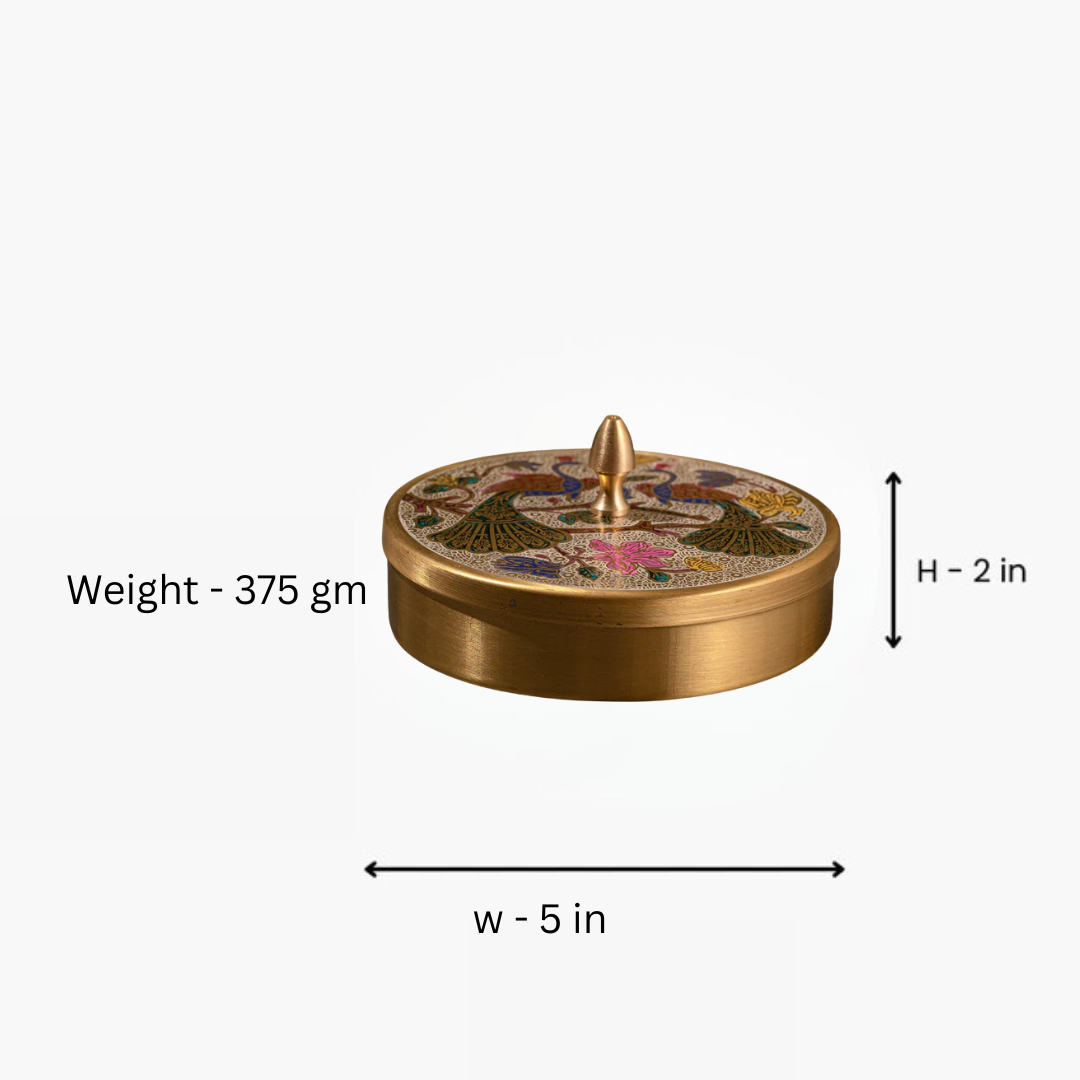 Brass Colour Etching Masala Box / Pital Masala Dabba - Vibrant