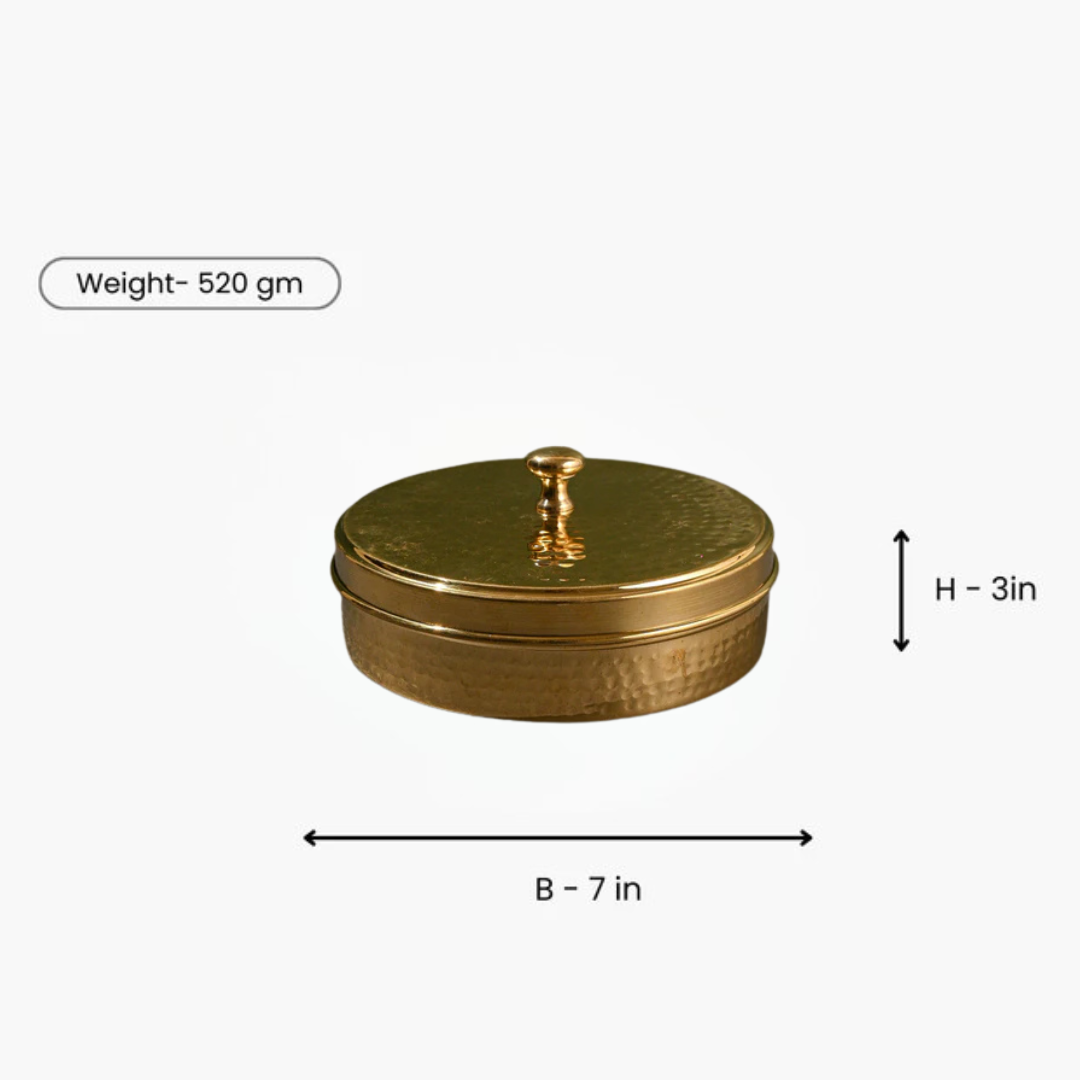 Brass Laddu Diba Hammered / Pital Sweet Box - Artisan