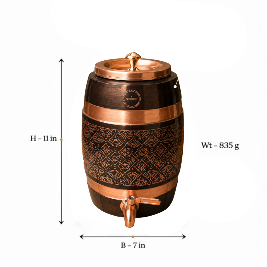 Pure Copper Antique Embossed Water Tank / Matka