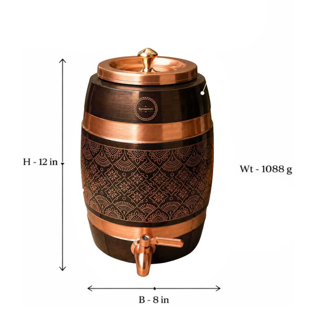 Pure Copper Antique Embossed Water Tank / Matka