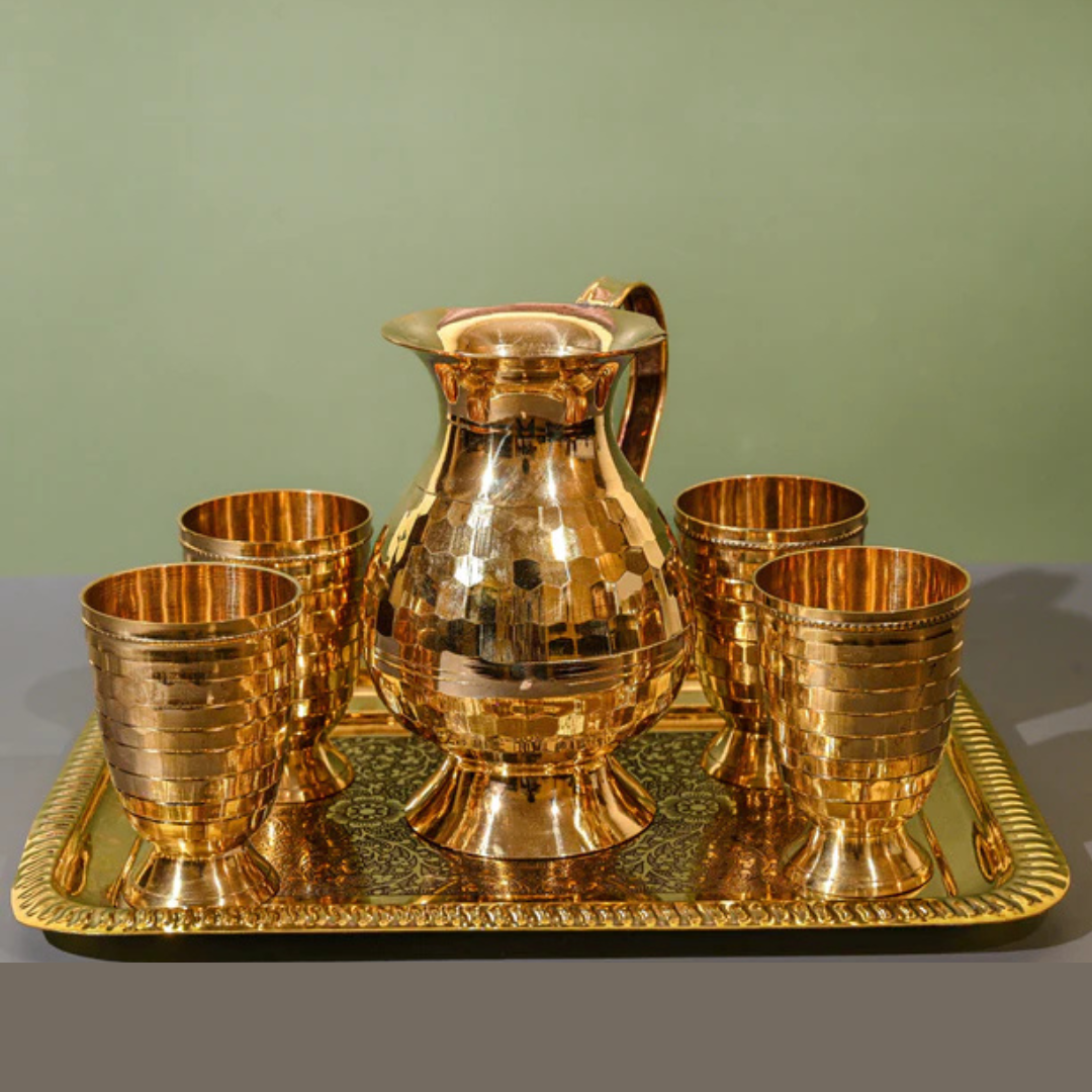 Brass Diamond Jug Set with Glasses / Pital Jug Set